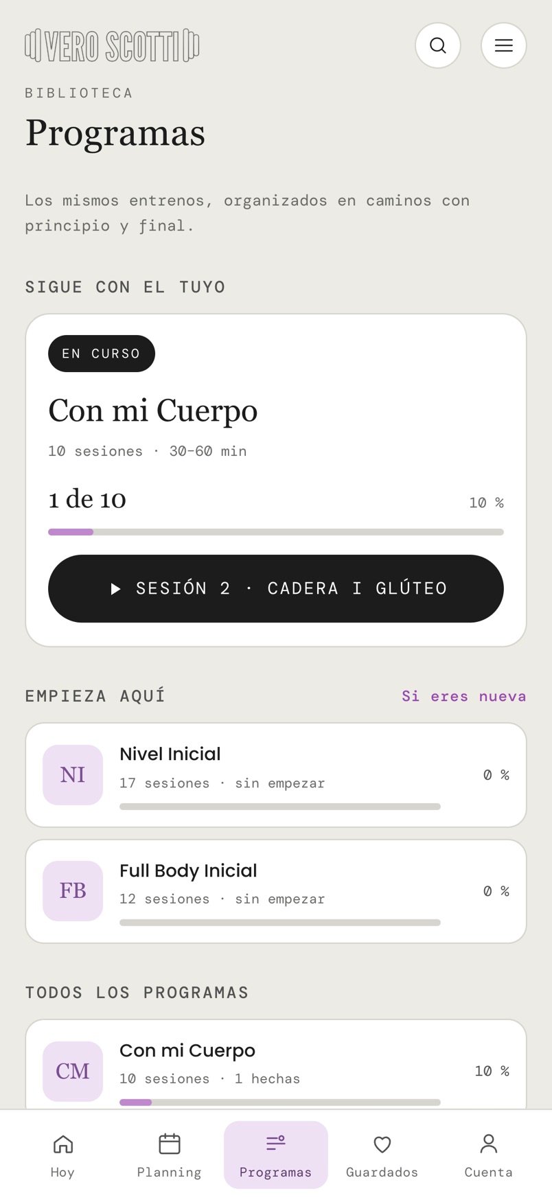 Programas guiados con barra de progreso